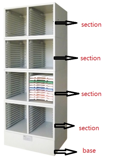 A white Slide Tray Storage Cabinet made of Stainless Steel to Hold 24 Slide Trays (1 Section Only).