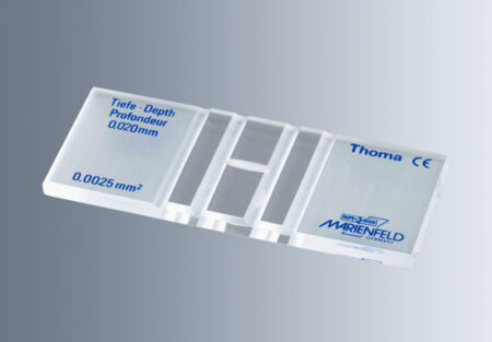 The Counting Chamber Neubauer Improved (Petroff) features dark lines, 0.01mm depth, and printed area measurements for cell counting in labs; it meets Neubauer Improved standards.