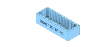 The Slide Drying Rack 10 Place (Hytrel) is a light blue rectangular holder labeled "HURST SCIENTIFIC," designed with slots to hold ten cylindrical objects for drying slides.