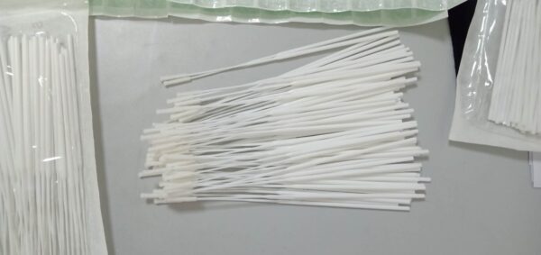 White plastic Nasopharyngeal Sample Flock Swab 2.5mm Dia., 15cm with break point at 8cm, Gamma Sterile, Individually Peel Pack,