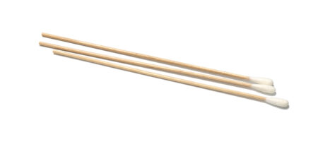 Three Swab Dry cotton-tipped swabs with wooden shafts (2.5 x 150mm) are arranged diagonally on a white background.
