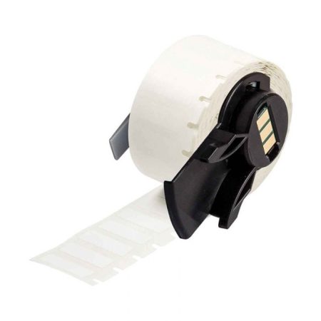 A roll of 250 white BMP71 Nylon Cloth Labels with black and white labels.