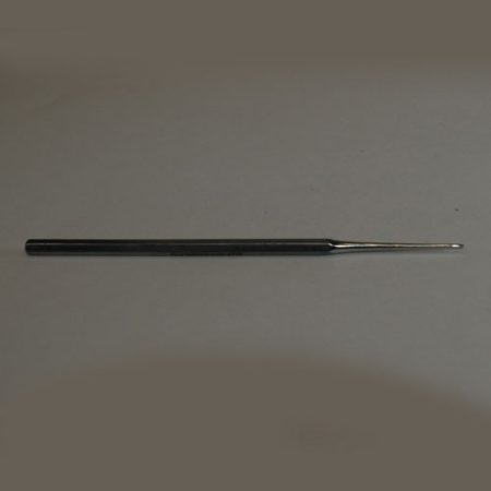 A Surgical Seeker with a Straight black-handle on a gray surface.