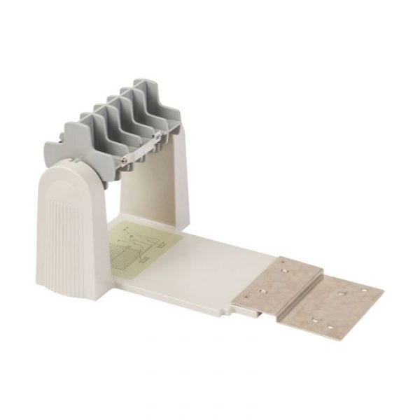 A white BBP12 Media Stand with papers.