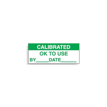 Calibration/Inventory Label - Calibrated Ok To Use By Date Green/White (350/Pack) that indicates calibration status.