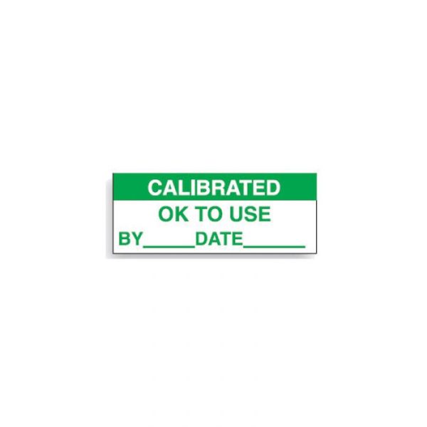 Calibration/Inventory Label - Calibrated Ok To Use By Date Green/White (350/Pack) that indicates calibration status.
