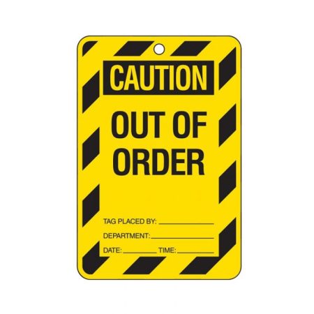 Brady Lockout Tags - Caution Out Of Order - Yellow/Black Cardstock (100/Pack)