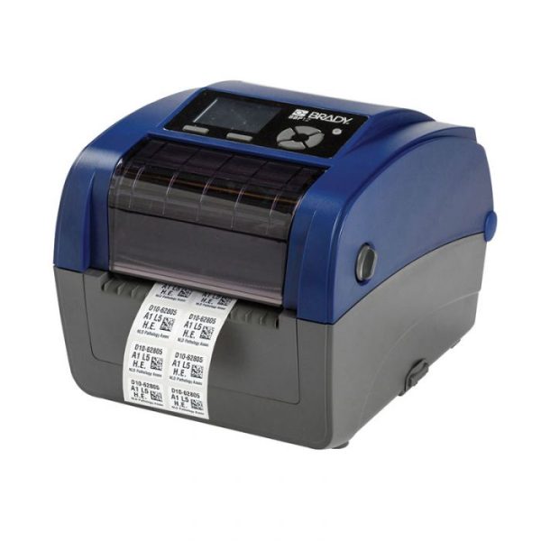 A white background with a Brady BBP12 Label Printer 300DPI equipped with Label Mark Software.