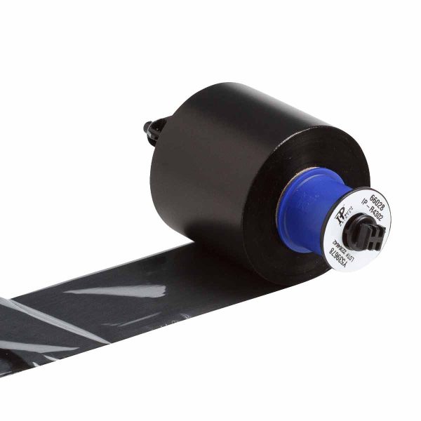 A roll of IP-R4302 IP Ribbon with a 59.94mm width, in Black color, on a white surface.