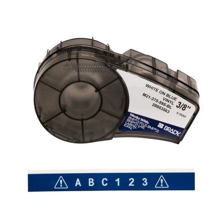 A label featuring the BMP21 Plus Series B-595 Indoor Outdoor Vinyl Labels in White/Blue.