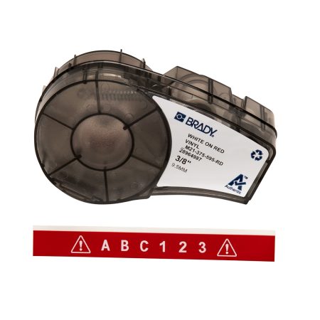 A label featuring the BMP21 Plus Series B-595 red vinyl labels for indoor and outdoor use.