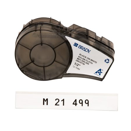 A Brady BMP21 Label Nylon label measuring 12.7mm x 4.88mm, with the code M21-500-499, available in cartridges.