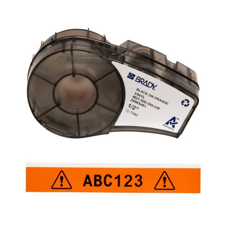 BMP21 Plus Series B-595 Indoor Outdoor Vinyl Labels in Black/Orange.