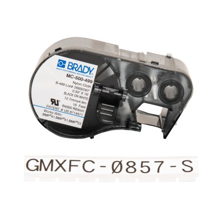 Brady B-499 Nylon Cloth Labels for BMP41, BMP51, and BMP53 printers in Black/White.