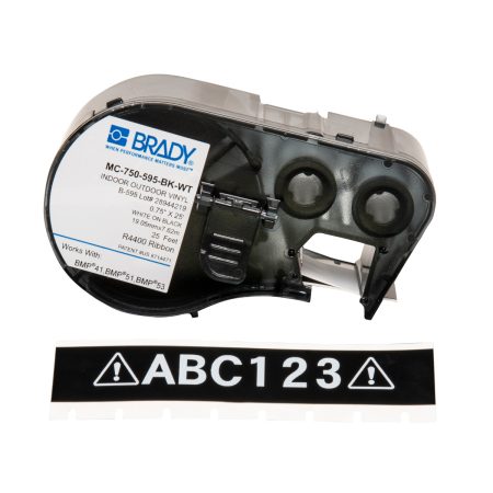 A label featuring BMP41, BMP51, and BMP53 with B-595 indoor/outdoor vinyl labels in white/black.