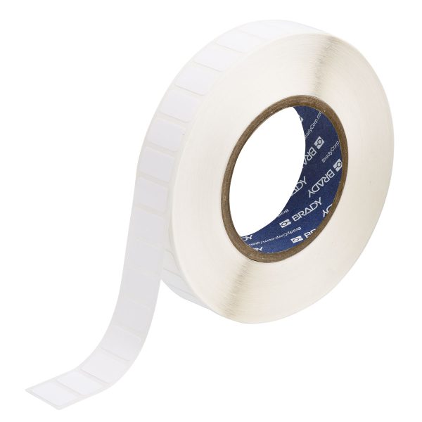 A roll of THT Vial/Tube Labels compatible with BBP12, i7100 & PR Plus Printers on a white background.