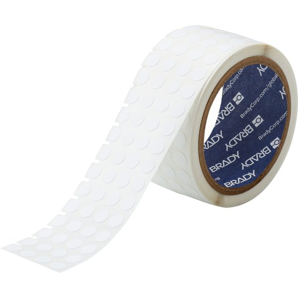 A roll of i7100 & PR Plus Printers - THT Vial Top Labels White (3000/Roll), IP, and BBP12 tape on a white background.