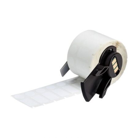 An BMP61 Polyester Chemical Resistant Label Ultra Thin (250/Roll) roll of white label tape on a white background.