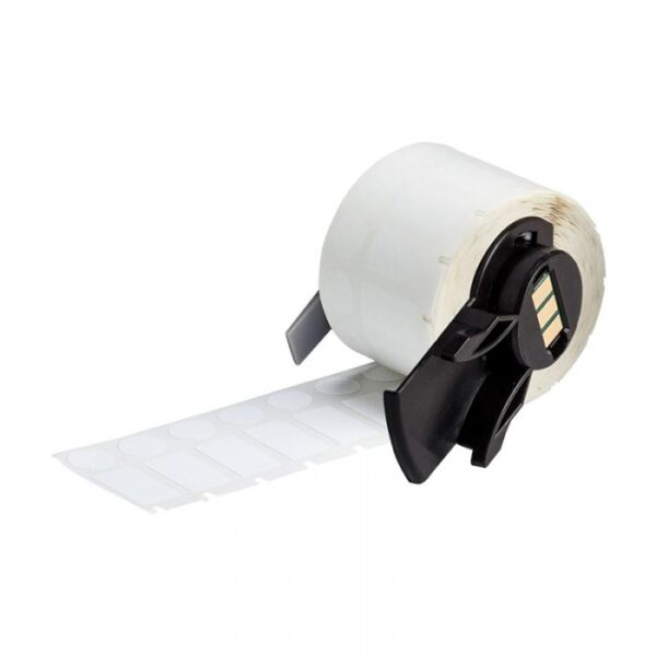 An BMP61 Polyester Chemical Resistant Label Ultra Thin (250/Roll) roll of white label tape on a white background.
