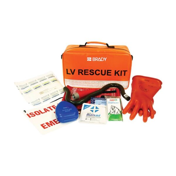 A Brady Low voltage rescue kit with gloves.
