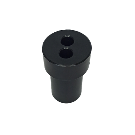 A Set of 4 Inserts 2x15ml Conical, black cylindrical plastic part with a flat top featuring two circular holes, designed to hold 2x15ml conical inserts securely.