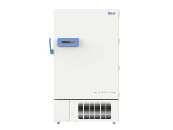 A white upright Ultra Low Temperature Freezer -20 to -40°C, 778lt, Upright with a blue handle and digital control panel, labeled "-20 to -40°C Freezer.