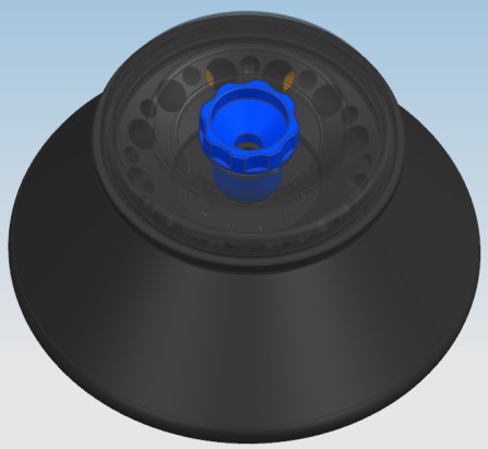 A black, round object with a blue central knob sits against a gradient blue background, resembling the precision design of the Rotor for 12x15ml Tube for use on the CT-G185R Centrifuge.