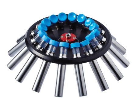 15ml x 16 fixed angle rotor with 15ml stainless steel sleeves (Max 4,000RPM)