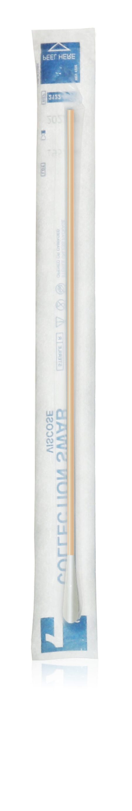 A sterile Swab Dry Cotton Tipped Applicator with a 2.5 x 150mm wooden shaft, individually sealed in a peel pack.