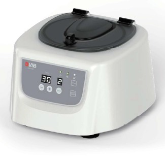 The Centrifuge, Low Speed (100-3400rpm) features a digital display, control buttons, closed black lid, and a swing-out rotor holding 6x3-10ml tubes.