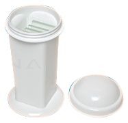 The Coplin Staining Jar Polypropylene with Screw Cap is a white cylindrical container featuring an open top and a separate round Screw Cap lid placed on the right side. Its smooth, durable polypropylene construction ensures both practicality and a modern aesthetic.