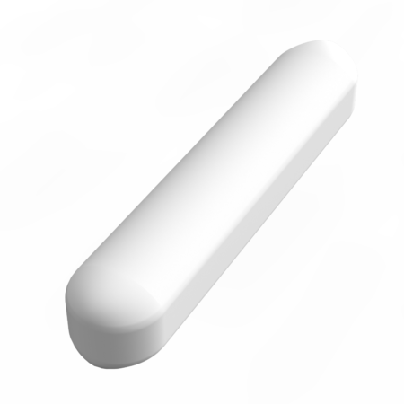 A single white, oblong pill or tablet with rounded edges on a plain light gray background.