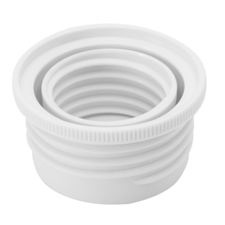 A white, round, collapsible silicone container with visible ridges, shown in a partially expanded state against a plain background.
