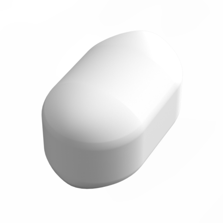 A single white oblong tablet on a plain white background.