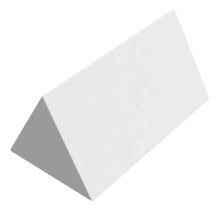 A white triangular prism with a rough texture is shown against a plain white background.