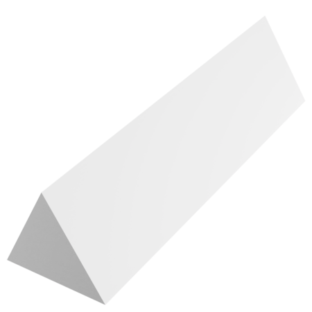 White triangular prism with a gray shaded side, viewed from an angle on a plain white background.