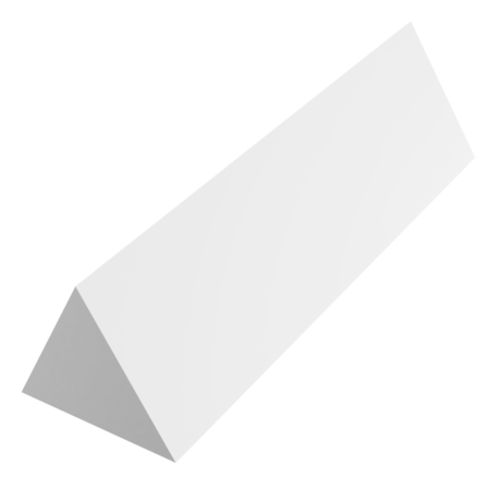 A white triangular prism is shown on a plain background, with light and shaded surfaces visible.