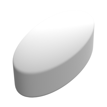A white, oval-shaped tablet or pill on a plain background.