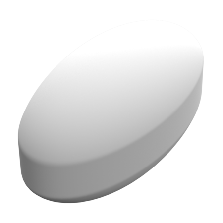 White, oval-shaped tablet or pill on a plain background.