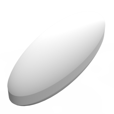 A plain, white, oval-shaped tablet or pill shown on a white background.