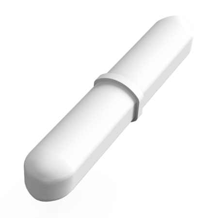 A white, cylindrical object with rounded ends and a central ridge, displayed against a plain background.