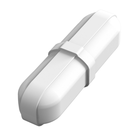 A white, rectangular plastic wall-mounted light fixture with rounded edges, viewed at an angle against a plain background.