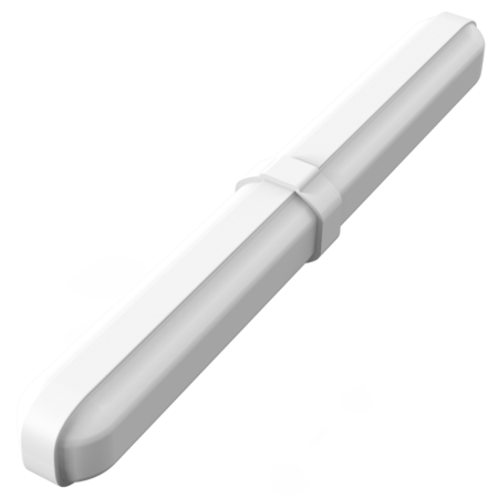 A white, rectangular LED tube light with rounded edges and a central mounting bracket, positioned against a plain background.