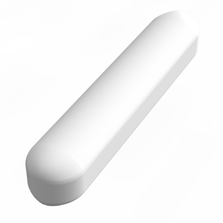 A white, elongated, rectangular object with rounded ends, shown on a plain light background.