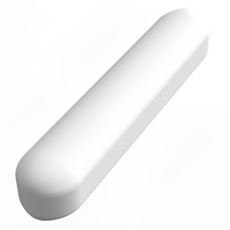 A white, elongated cylindrical object with rounded ends, set against a plain light background.