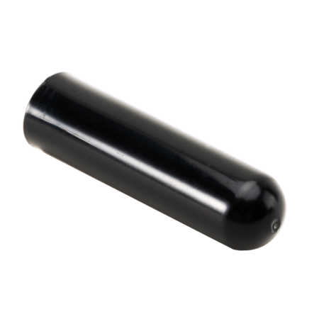 A black cylindrical object with a rounded end, photographed against a plain white background.