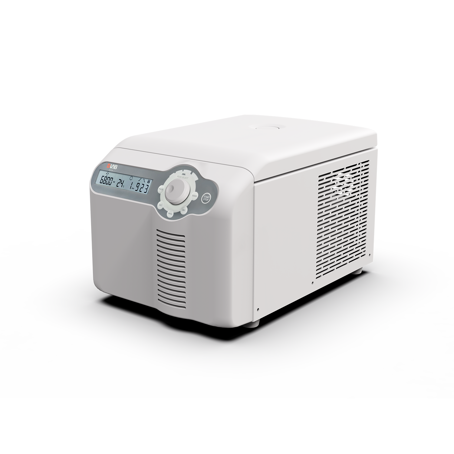 A compact white laboratory chiller with a digital display, control dial, and ventilation grill on the side, set against a plain background.