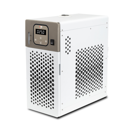 White and silver industrial device with a digital display reading "0250" and multiple ventilation holes on the front and side panels.
