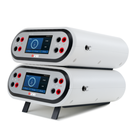 Two identical electronic lab devices with digital displays and buttons, stacked on top of each other against a white background.
